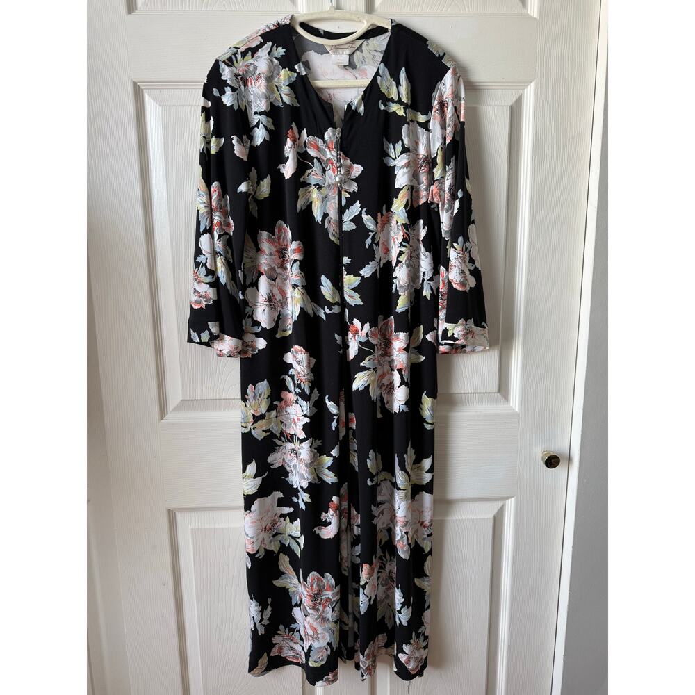 Vintage Diamond Tea Black Floral Hostess‎ Lounge Dress Womens Size Small Resort